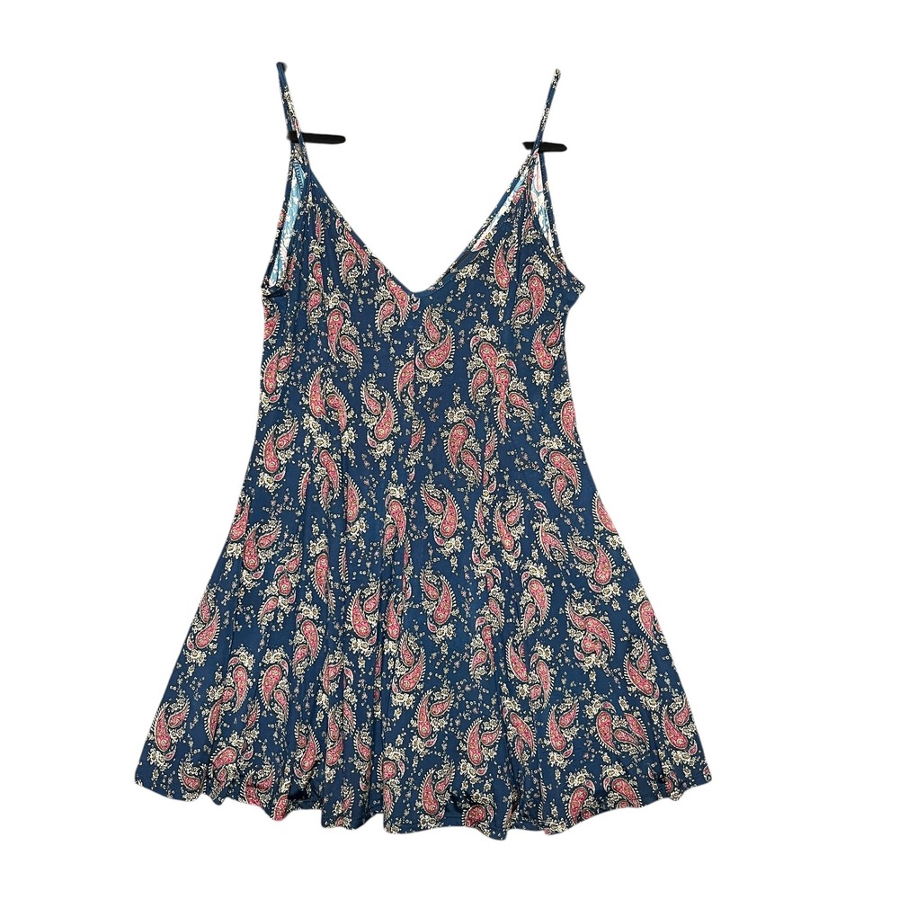 Soprano Blue Paisley Fit Flare Mini Dress Small Boho Vacation Indie Skater Flowy